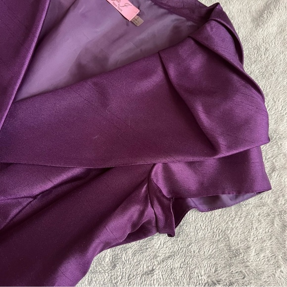 Eliza J Portrait Drape Collar Satin Tea Length Cocktail Gown Dress Purple Sz 8 - Picture 5 of 17